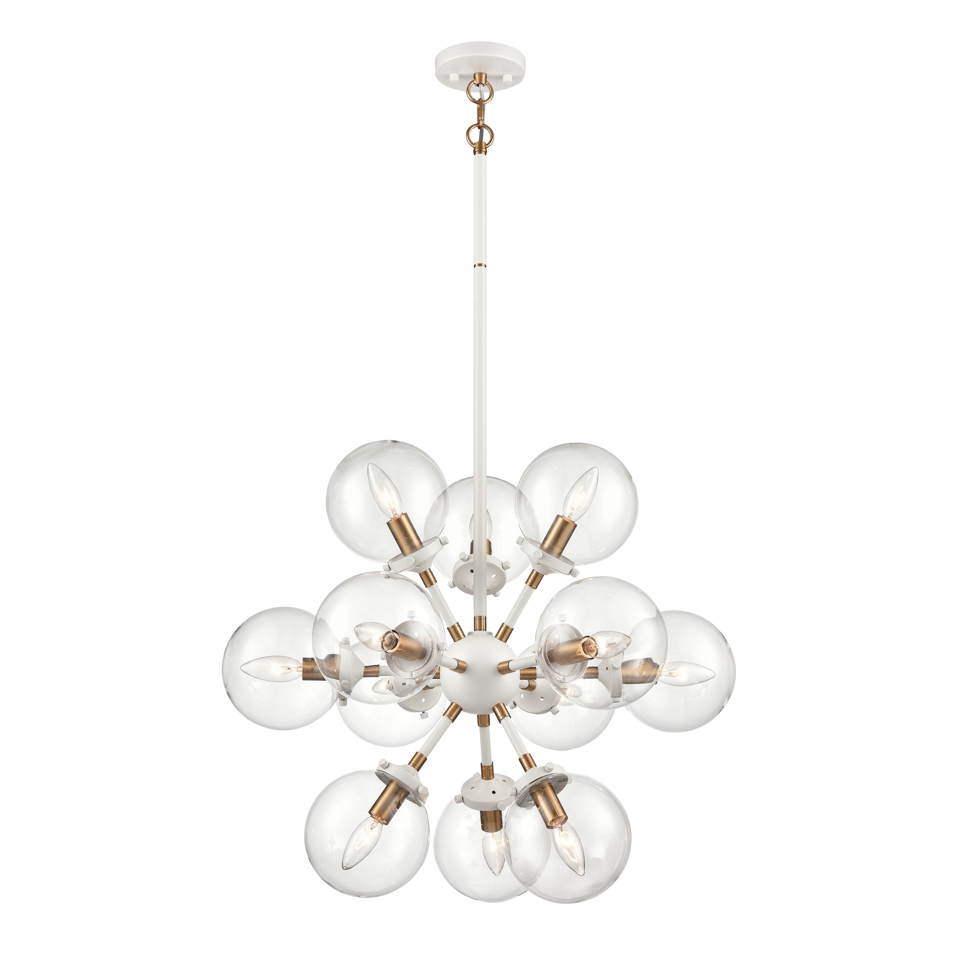Boudreaux 25'' Wide 12-Light Chandelier - Matte White with Satin Brass