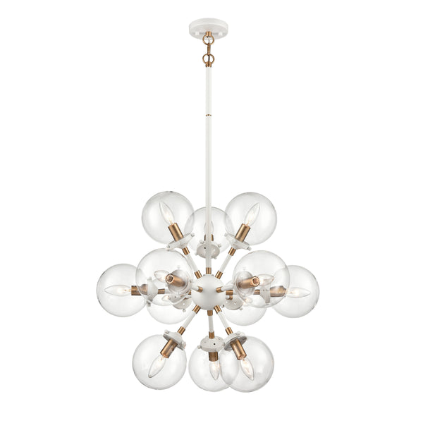 Boudreaux 25'' Wide 12-Light Chandelier - Matte White with Satin Brass