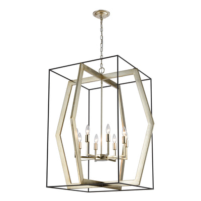 Mixed Geometries 32'' Wide 8-Light Chandelier - Silver Leaf