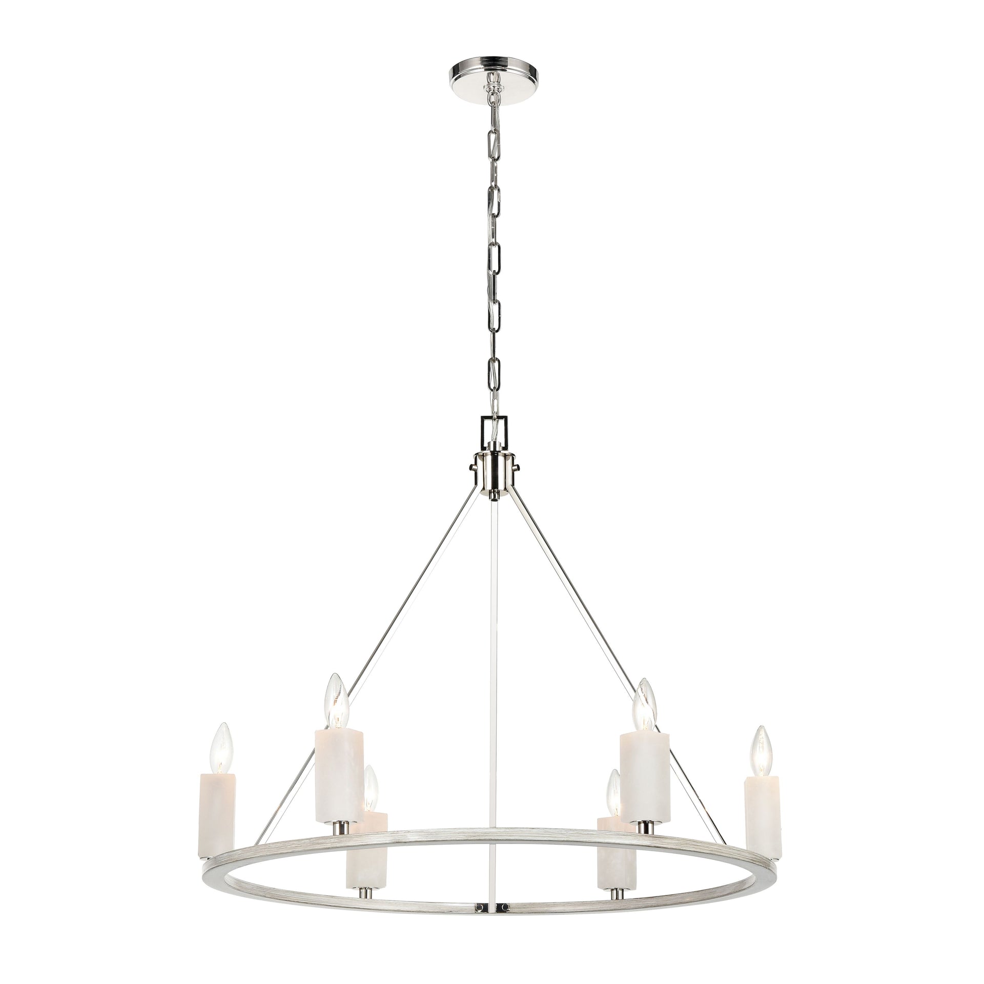 White Stone 30'' Wide 6-Light Chandelier - Polished Nickel