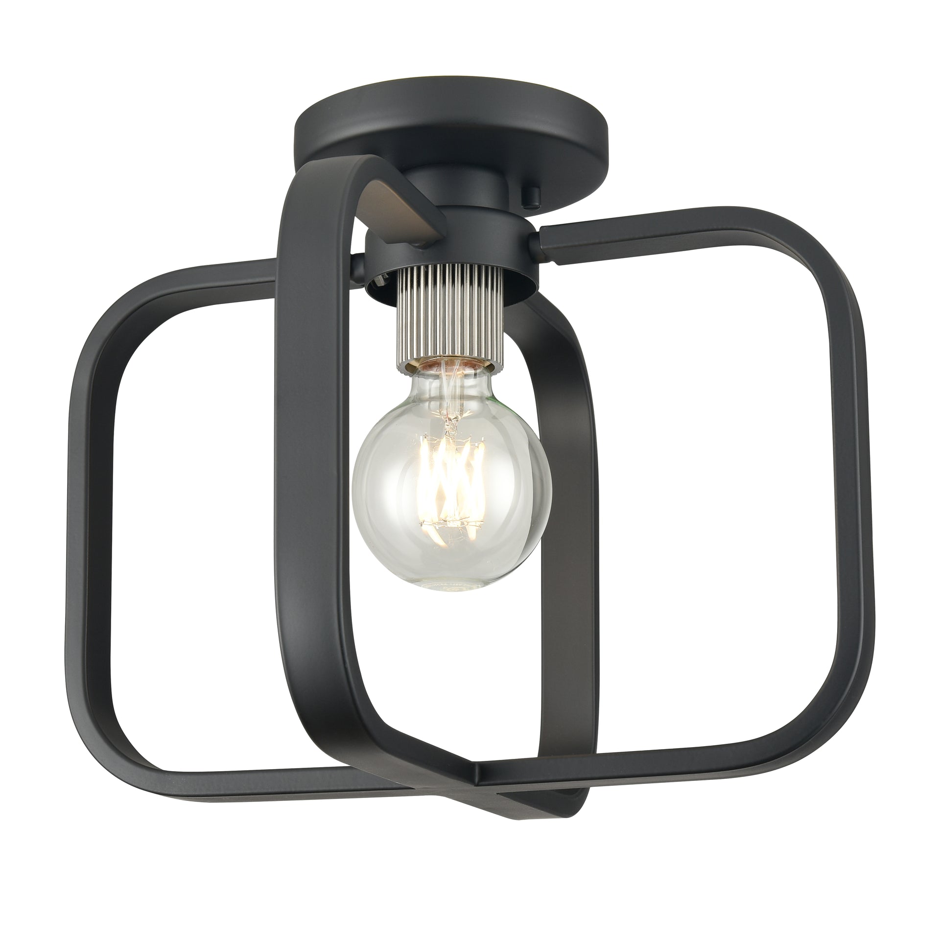 Dylan 13'' Wide 1-Light Flush Mount - Matte Black with Nickel Sockets