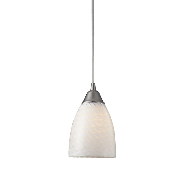 Arco Baleno 5'' Wide 1-Light Mini Pendant - Satin Nickel with White Swirl Glass