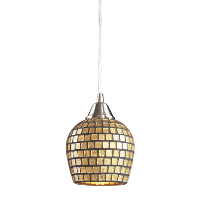 Fusion 5'' Wide 1-Light Mini Pendant - Satin Nickel with Gold Leaf Mosaic