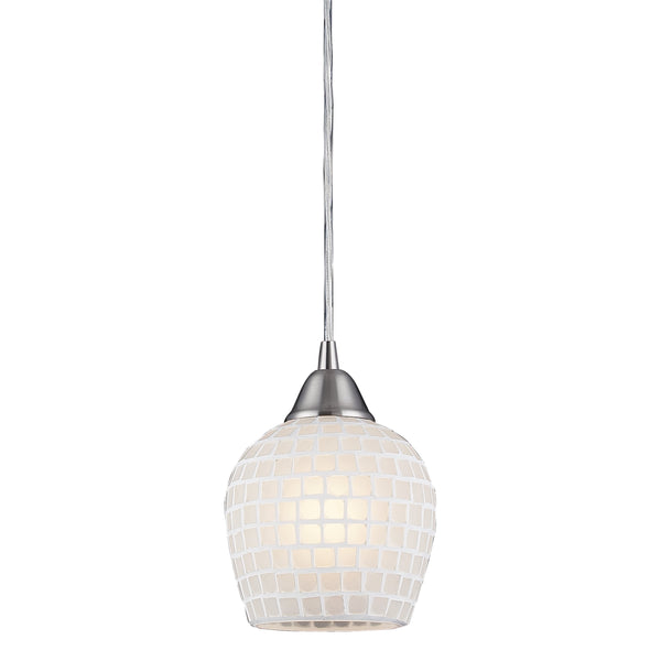 Fusion 5'' Wide 1-Light Mini Pendant - Satin Nickel with White Mosaic