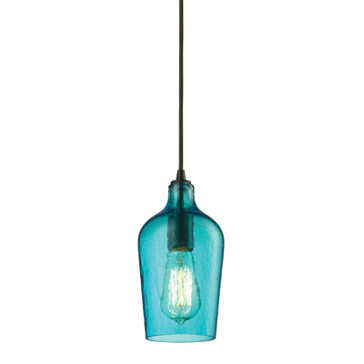 Hammered Glass 5'' Wide 1-Light Mini Pendant - Oil Rubbed Bronze with Aqua