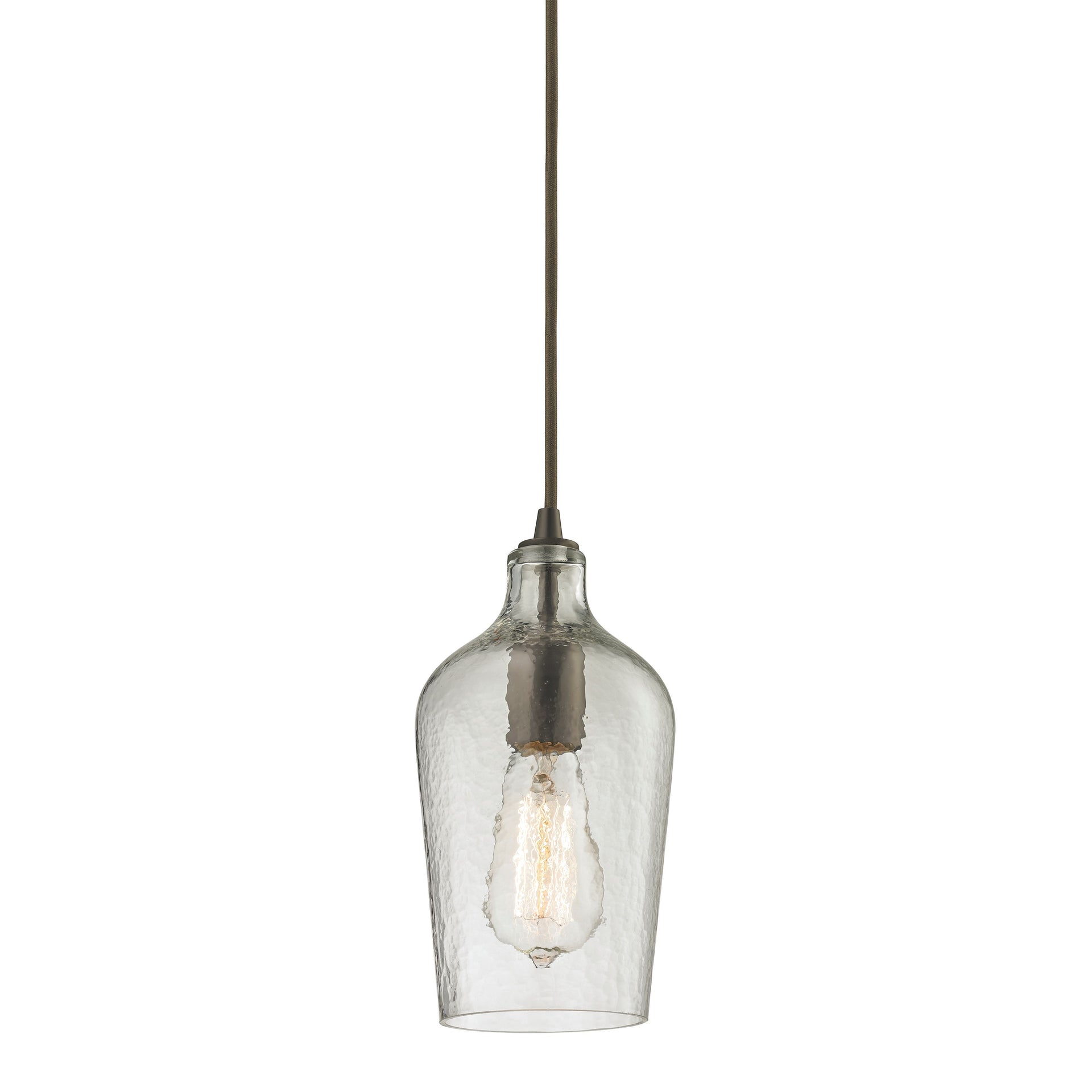Hammered Glass 5'' Wide 1-Light Mini Pendant - Oil Rubbed Bronze with Clear