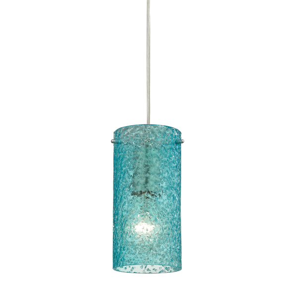 Ice Fragments 5'' Wide 1-Light Mini Pendant - Satin Nickel and Aqua Glass