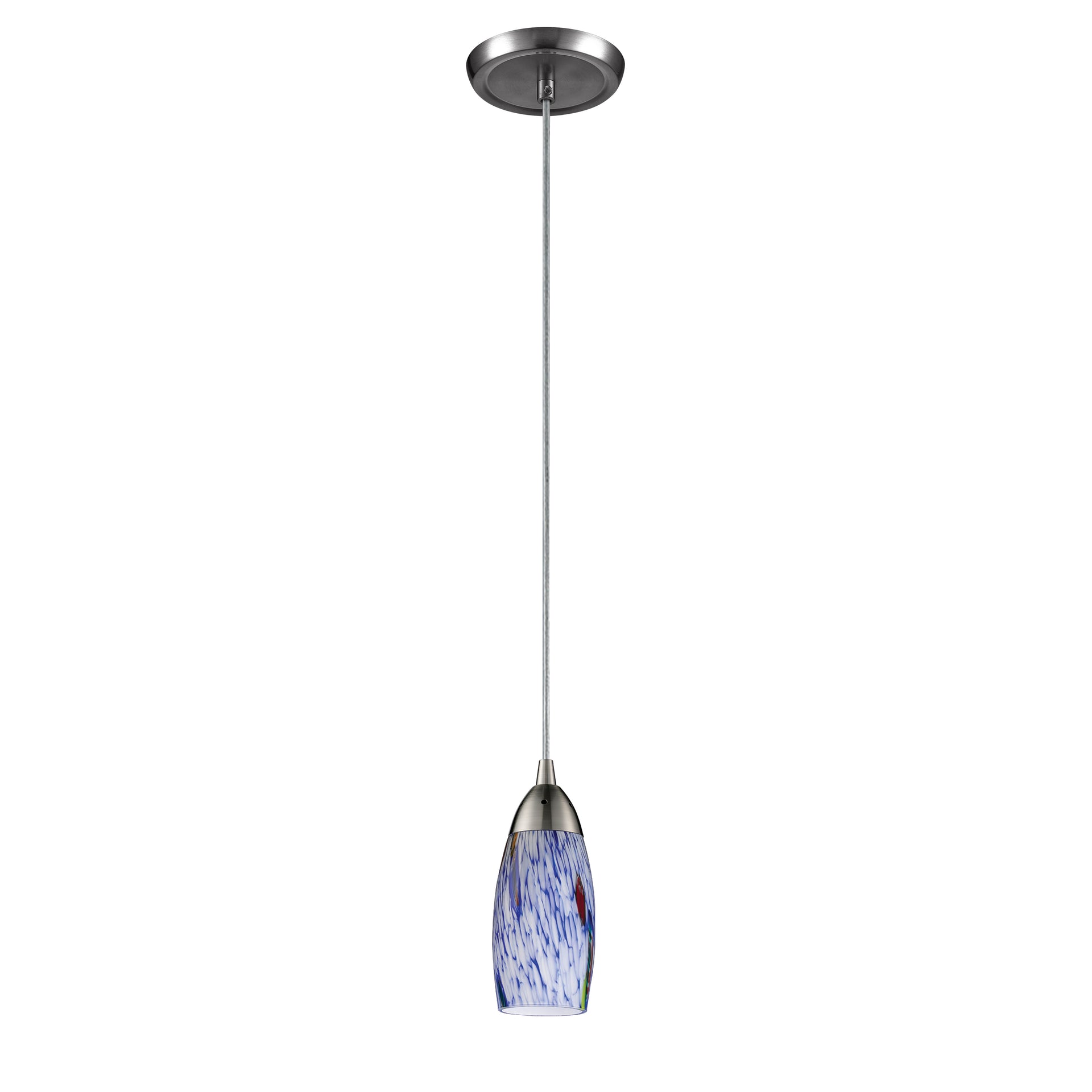Milan 3'' Wide 1-Light Mini Pendant - Satin Nickel with Starburst Blue Glass