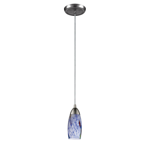 Milan 3'' Wide 1-Light Mini Pendant - Satin Nickel with Starburst Blue Glass