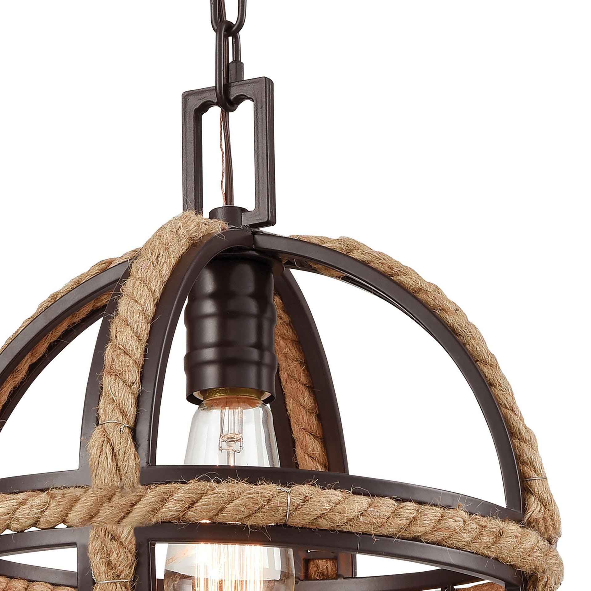 Natural Rope 12'' Wide 1-Light Mini Pendant - Oil Rubbed Bronze