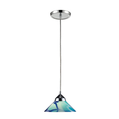 Refraction 7'' Wide 1-Light Mini Pendant - Polished Chrome with Caribbean Glass