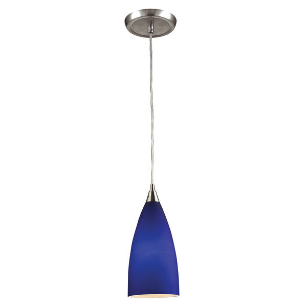 Vesta 5'' Wide 1-Light Mini Pendant - Satin Nickel with Blue Glass