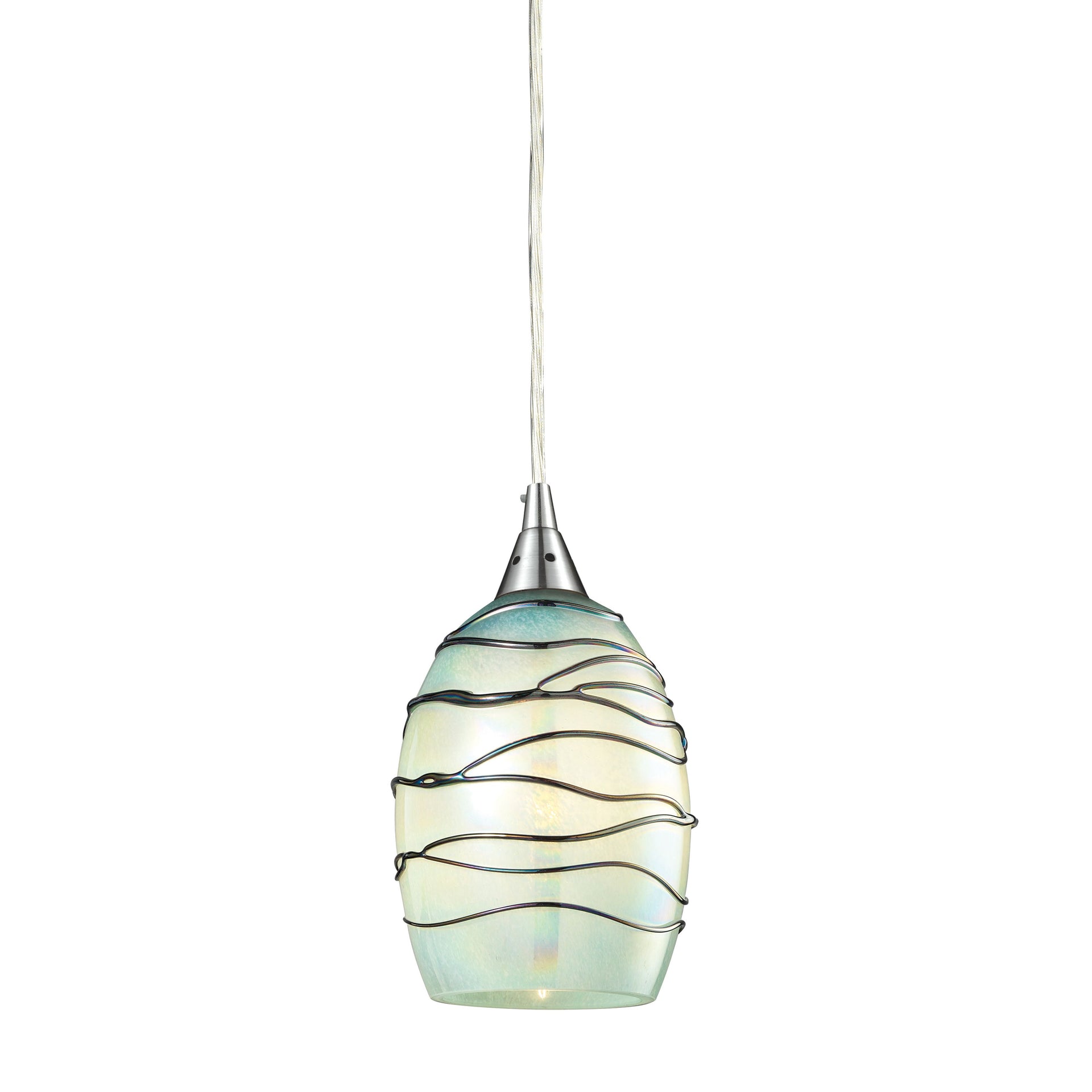 Vines 5'' Wide 1-Light Mini Pendant - Satin Nickel with Mint Glass