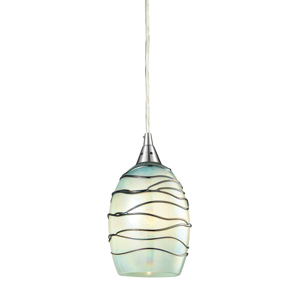 Vines 5'' Wide 1-Light Mini Pendant - Satin Nickel with Mint Glass