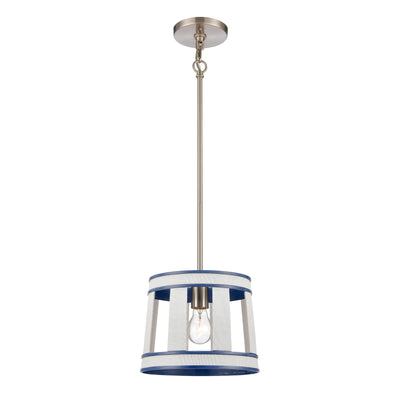 White Burlap 10'' Wide 1-Light Mini Pendant - Ocean Blue