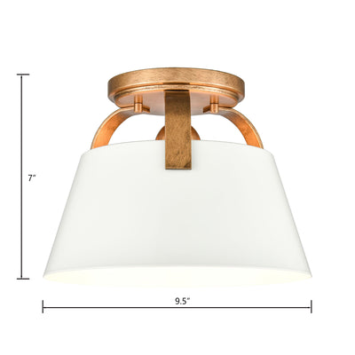 Jepson 9.5'' Wide 1-Light Semi Flush Mount - Matte White with Antique Gold