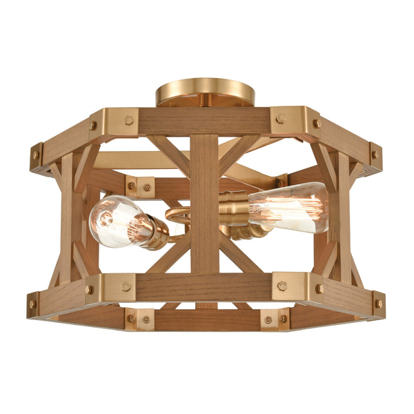 Structure 18'' Wide 3-Light Semi Flush Mount - Satin Brass