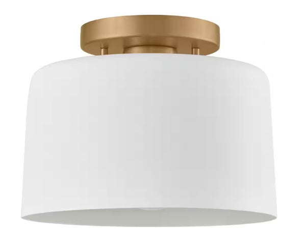 Bryn 10'' Wide 1-Light Semi Flush Mount - Matte White and Gold
