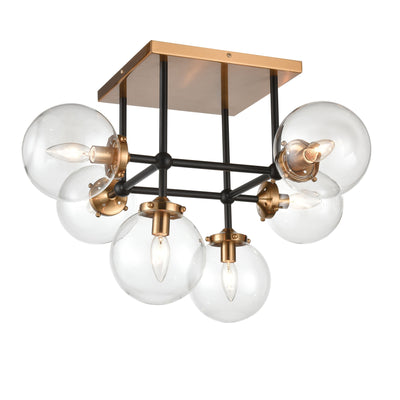Boudreaux 26'' Wide 6-Light Semi Flush Mount - Matte Black with Antique Gold