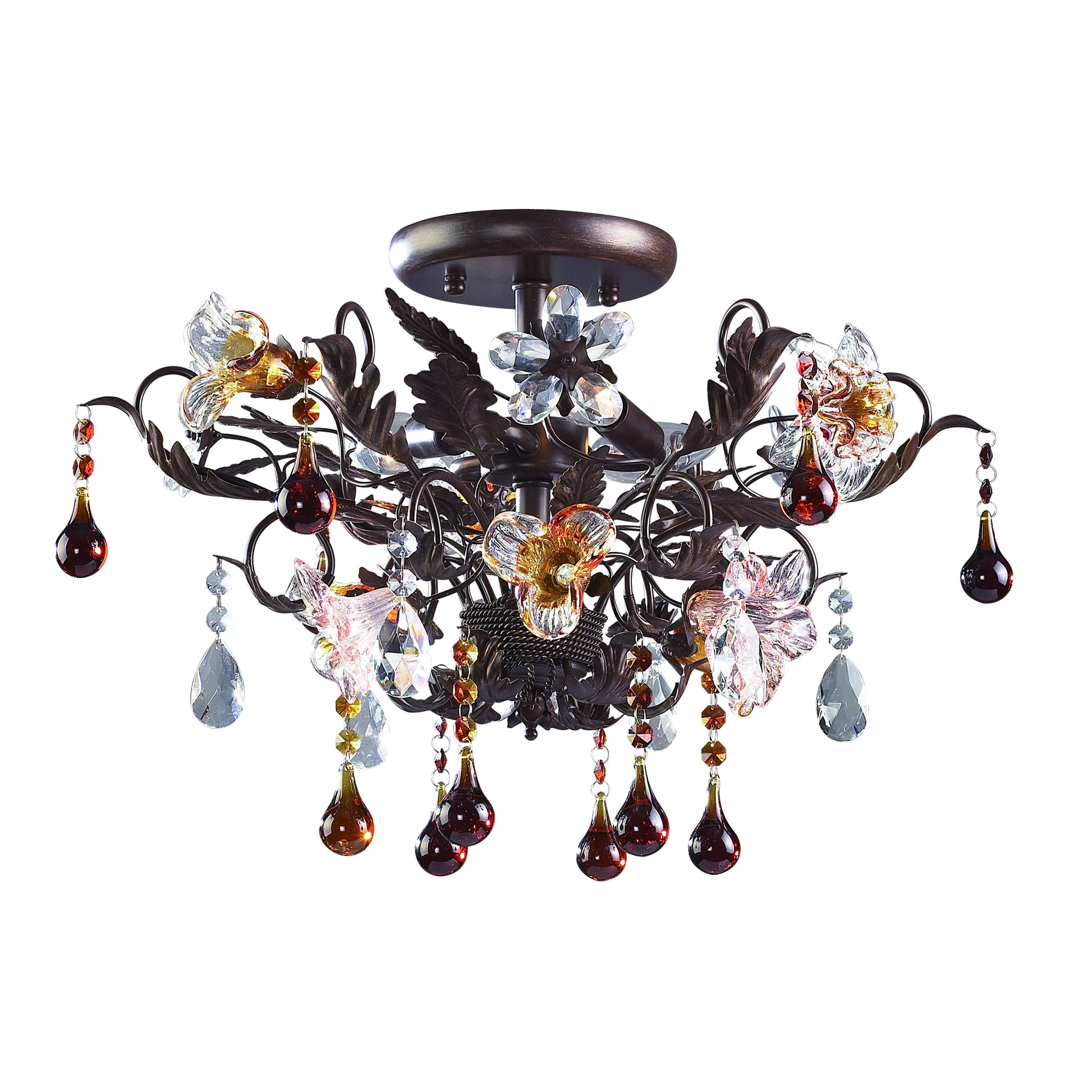 Cristallo Fiore 19'' Wide 3-Light Semi Flush Mount - Deep Rust
