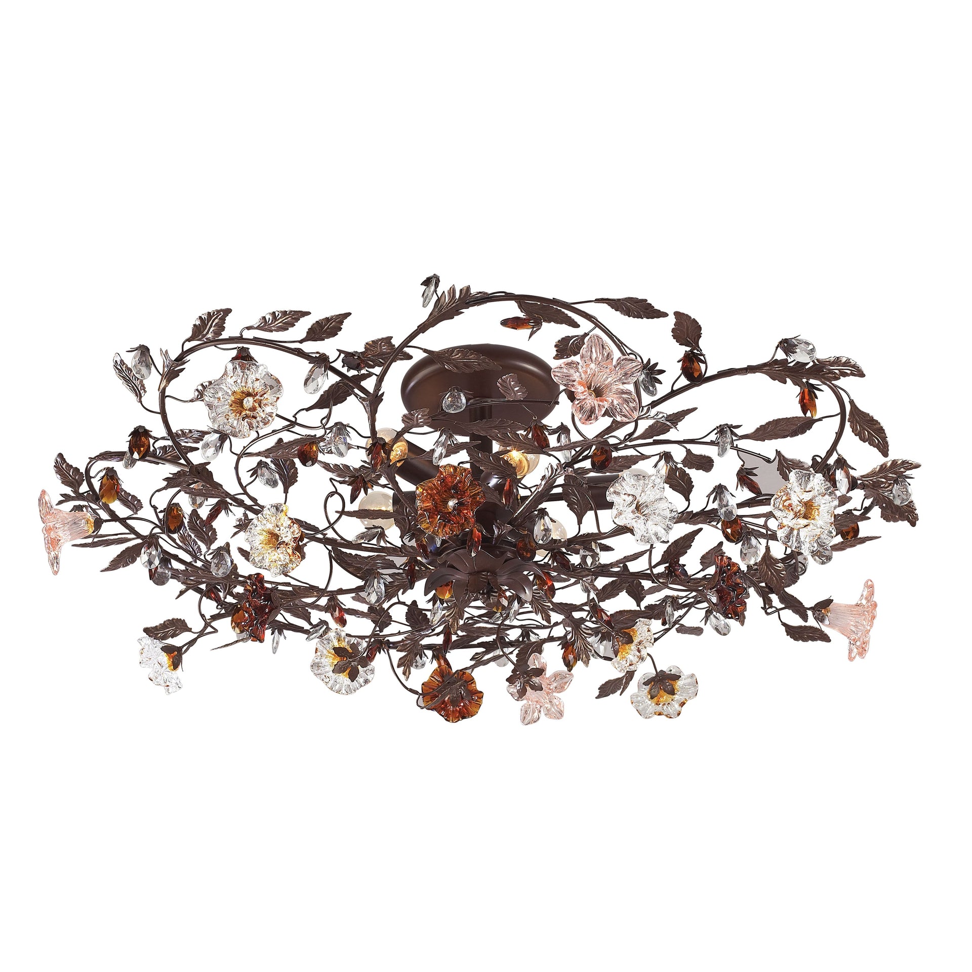Cristallo Fiore 38'' Wide 6-Light Flush Mount - Deep Rust
