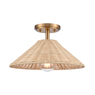Rydell 14'' Wide 1-Light Semi Flush Mount - Brushed Gold and Rattan