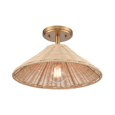Rydell 14'' Wide 1-Light Semi Flush Mount - Brushed Gold and Rattan