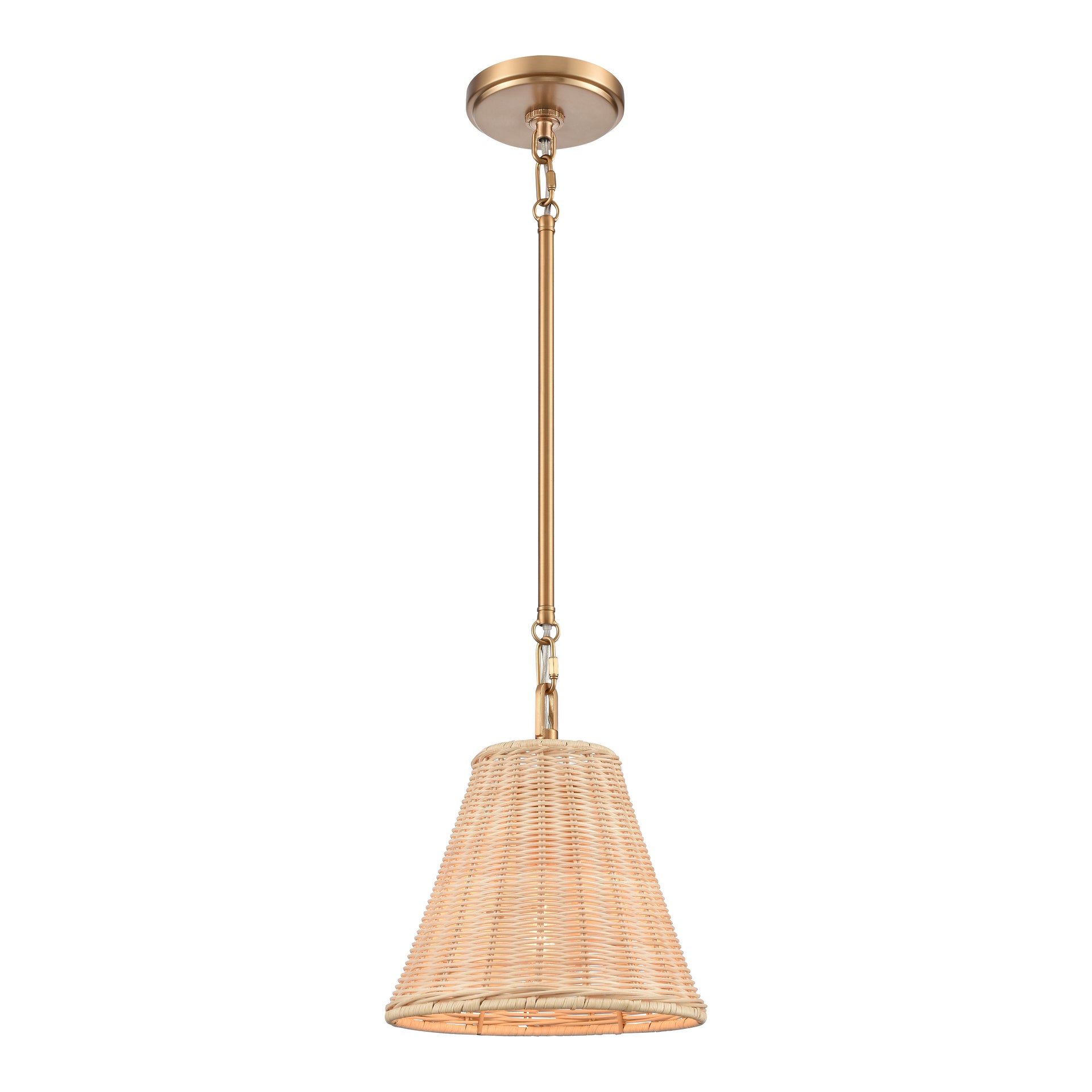 Rydell 9'' Wide 1-Light Mini Pendant - Brushed Gold and Rattan