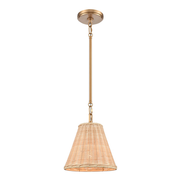 Rydell 9'' Wide 1-Light Mini Pendant - Brushed Gold and Rattan