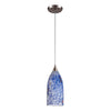 Verona 5'' Wide 1-Light Mini Pendant - Satin Nickel with Starburst Blue Glass