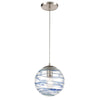 Vines 8'' Wide 1-Light Mini Pendant - Satin Nickel with Blue Glass