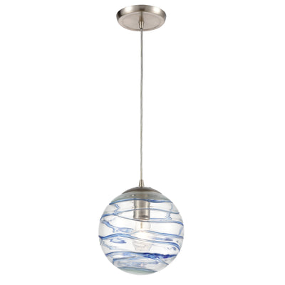 Vines 8'' Wide 1-Light Mini Pendant - Satin Nickel with Blue Glass