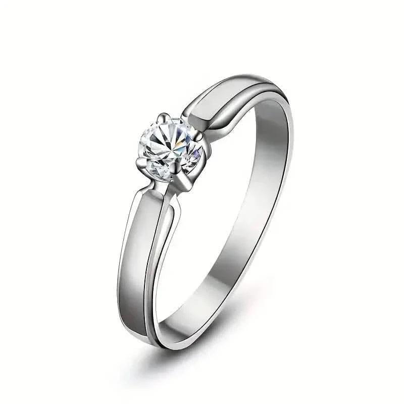 Classic 4-prong Set Round Zirconia Ring For Women
