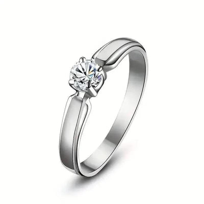 Classic 4-prong Set Round Zirconia Ring For Women