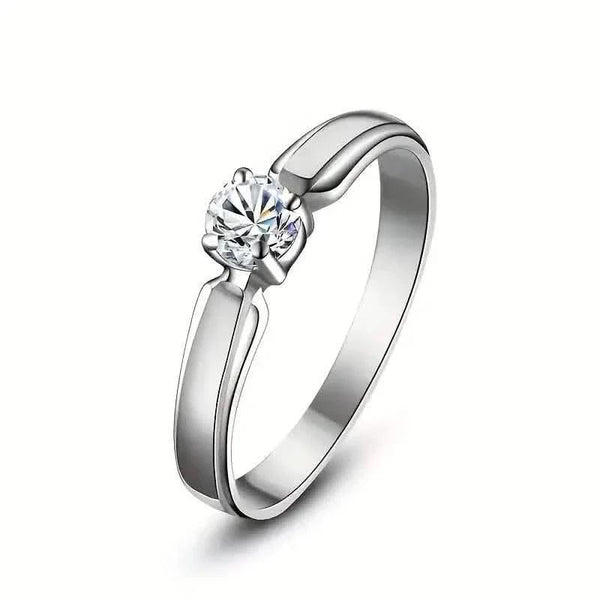 Classic 4-prong Set Round Zirconia Ring For Women