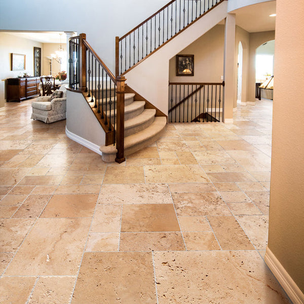 Classic Beige Travertine Tiles Antique Pattern Brushed and Chiseled - Livfloors Collection