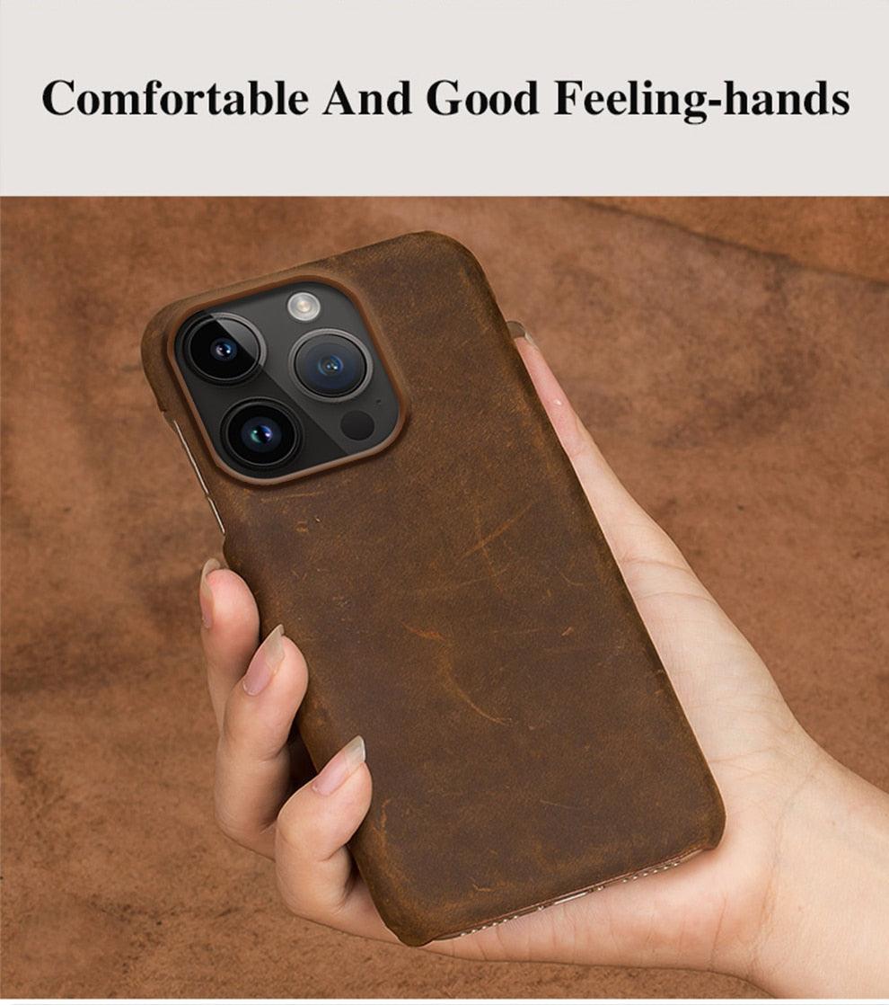 Classic Brown Genuine Leather Phone Case for iPhone 13 14 Pro Max 12 Mini 11 12 Pro Max Leather Cover Bumper Phone Case Compatible With iPhone Genuine Leather Slim Back Cover
