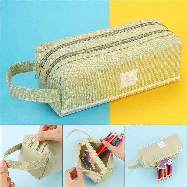 Classic Colorful Large Capacity Pencil Cases For Students Cool Design Double Zipper Pencil Pouch Pen Bag For School