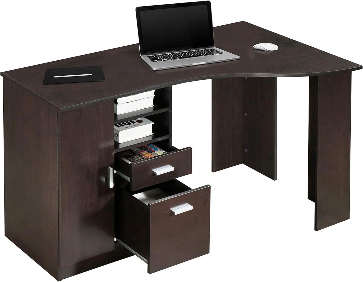 Classic Espresso Office Desk with Storage Shelves and Drawers