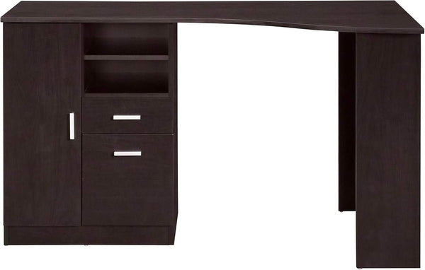 Classic Espresso Office Desk with Storage Shelves and Drawers