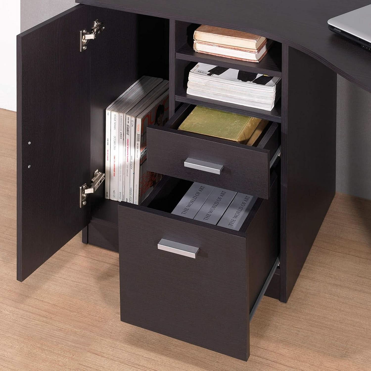 Classic Espresso Office Desk with Storage Shelves and Drawers