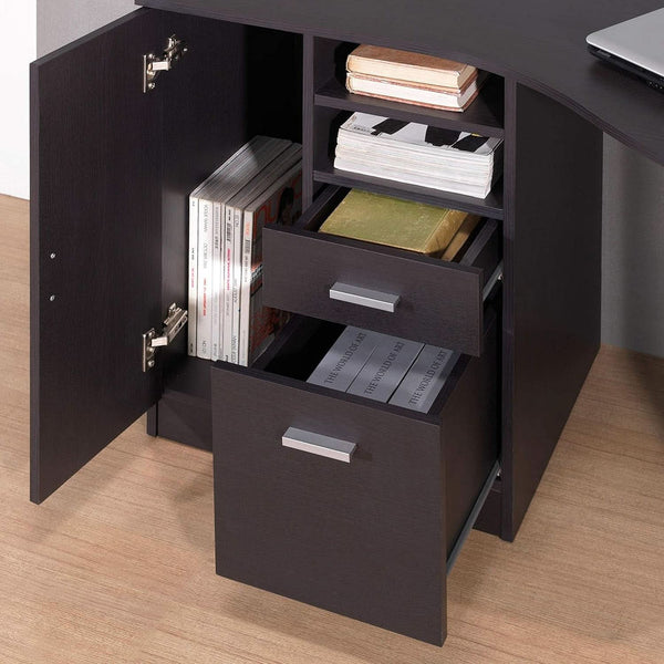 Classic Espresso Office Desk with Storage Shelves and Drawers