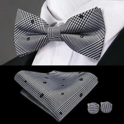Classic Green Bow Ties Men Silk Butterfly Tie  With Pocket Square And Cufflinks Set For Men Elegant Design Wedding Party Bowties Solid Color Gentleman Bow Tie And Pocket Square Cufflink Set