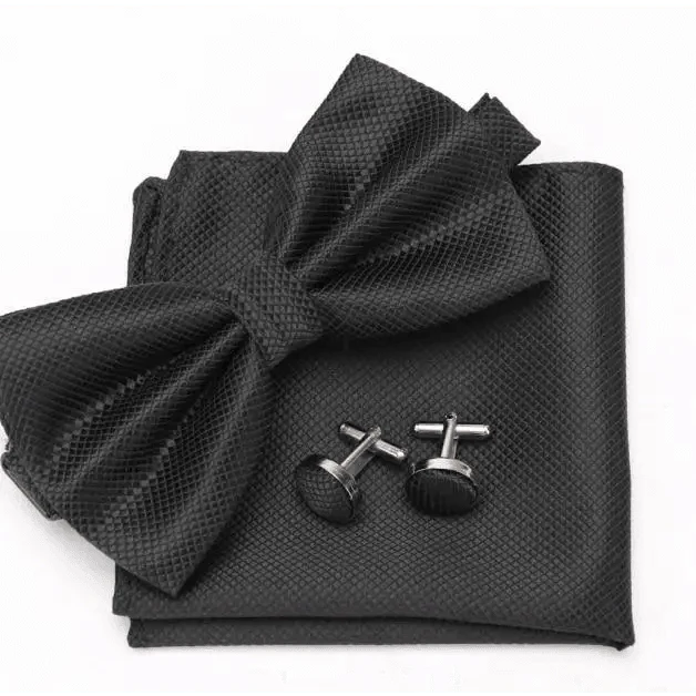 Classic Men Bowtie  Cufflinks Set Casual Men's Fashionable Style Solid Color Bowties Elegant Accessories