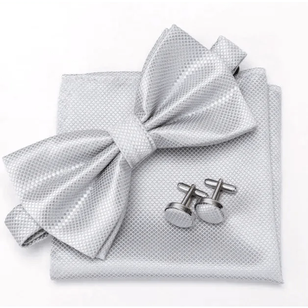 Classic Men Bowtie  Cufflinks Set Casual Men's Fashionable Style Solid Color Bowties Elegant Accessories