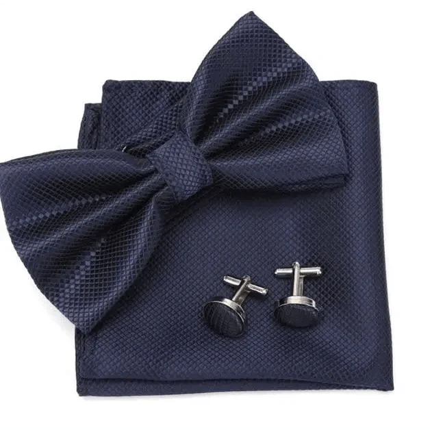 Classic Men Bowtie  Cufflinks Set Casual Men's Fashionable Style Solid Color Bowties Elegant Accessories