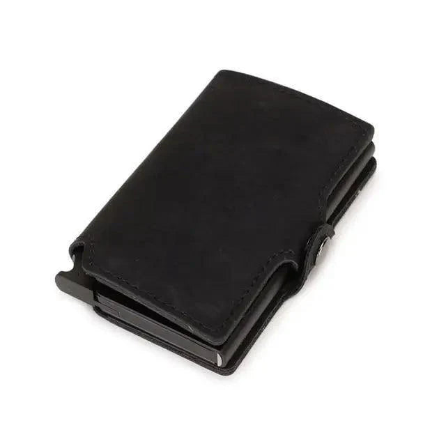 Classic Multifunction Automatic Aluminum Alloy Leather Credit Card Holder Retro New Pop-Up Card Ejector Business Wallets For Men
