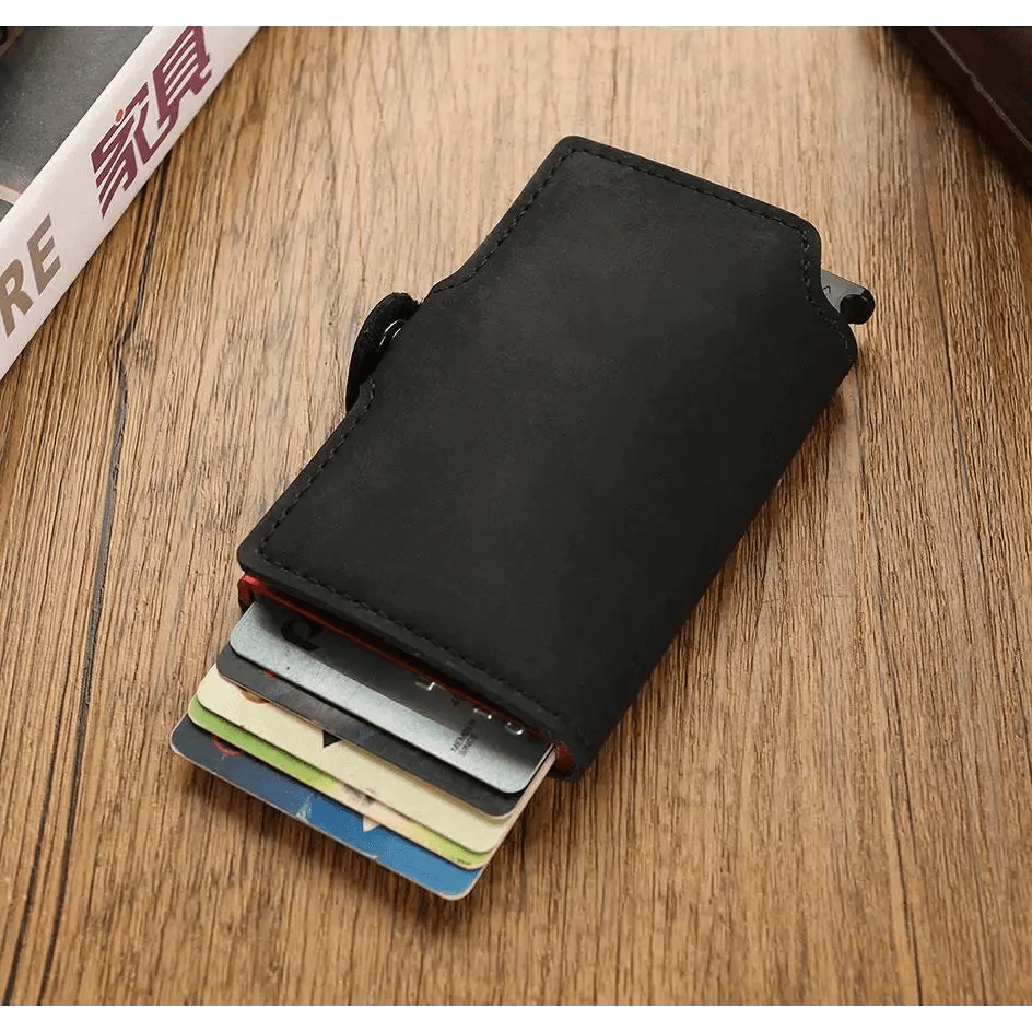 Classic Multifunction Automatic Aluminum Alloy Leather Credit Card Holder Retro New Pop-Up Card Ejector Business Wallets For Men