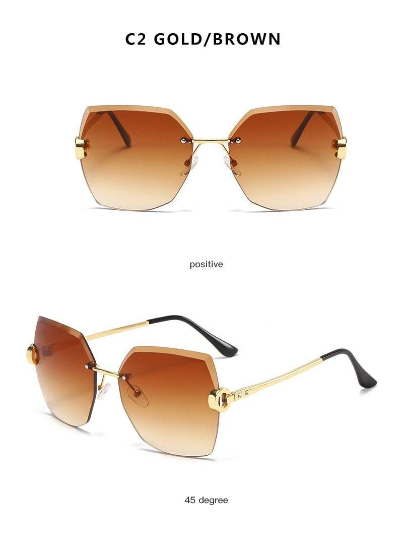 Classic Rimless Sunglasses Women Metal Frame Diamond Cutting Lens Sunglasses For Women New Fashion Black Color New Retro Sun Glasses For Women New Summer Style Sun glasses For Female Famous Style Frames