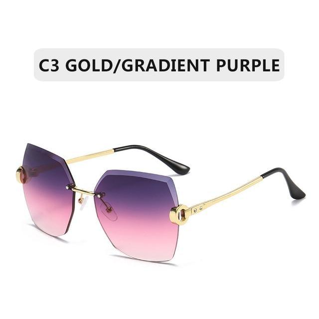Classic Rimless Sunglasses Women Metal Frame Diamond Cutting Lens Sunglasses For Women New Fashion Black Color New Retro Sun Glasses For Women New Summer Style Sun glasses For Female Famous Style Frames